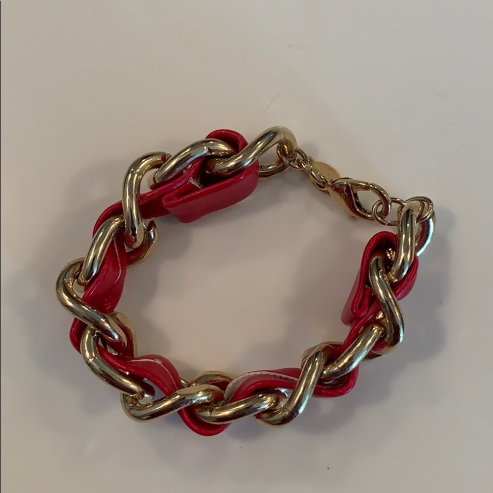 Gold chain link and leather bracelet